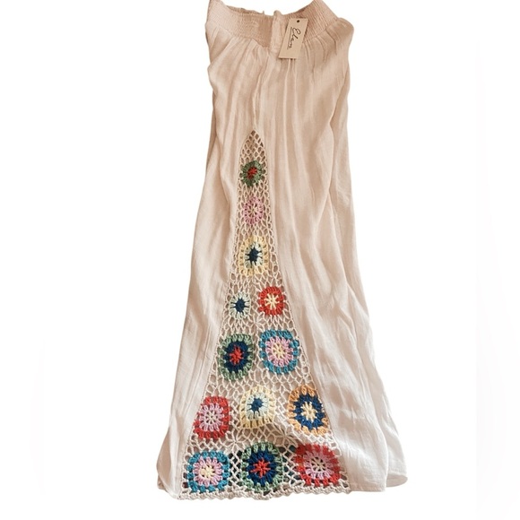 Elan Samoa 2025 Crochet Side Wide Leg Pants High Waist Flowy Cream Large NWT - Picture 4 of 12